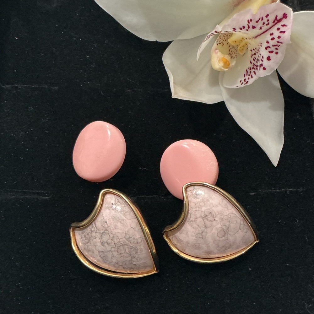 Vintage 1980s Pink and Gold Earrings Lot